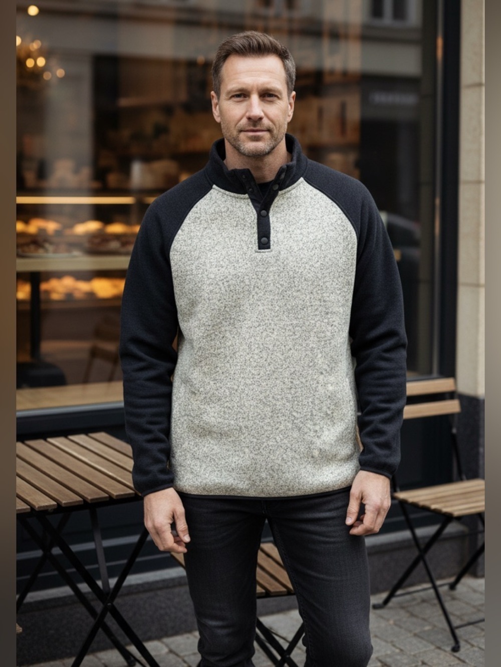 Lucky Brand Men's Black and Cream Zip Up Sweater